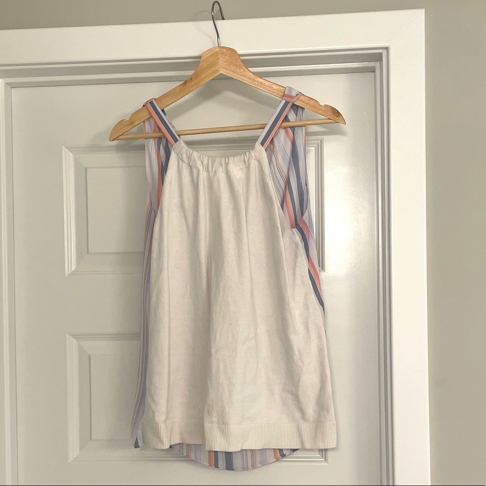LOFT Mixed Media Tie Neck Blouse